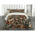 thumbnail image 3 of Ambesonne Boho Esoteric Quilted Bedspread Set 3 Pcs, Hidden Woodland Skull, King Size, Cream Paprika Cadet Blue, 3 of 5