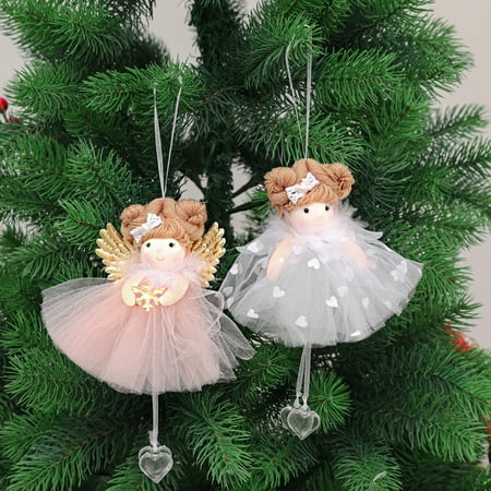 

Delicate Christmas Tree Pendants Exquisite Cartoon Cloth Decorative Hanging Doll Adornments for Wedding White Fabric