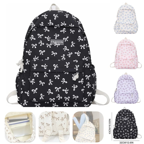 Coquette Bow Backpack Kawaii Floral Print Preppy Cottagecore Lightweight Padded Laptop Sleeve School Backpack Women Girls Back to School Supplies Backpack School Bag,A-Black