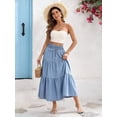 thumbnail image 3 of Womens Tiered Elastic Waist Denim Skirt Light Wash Casual Maxi, 3 of 24
