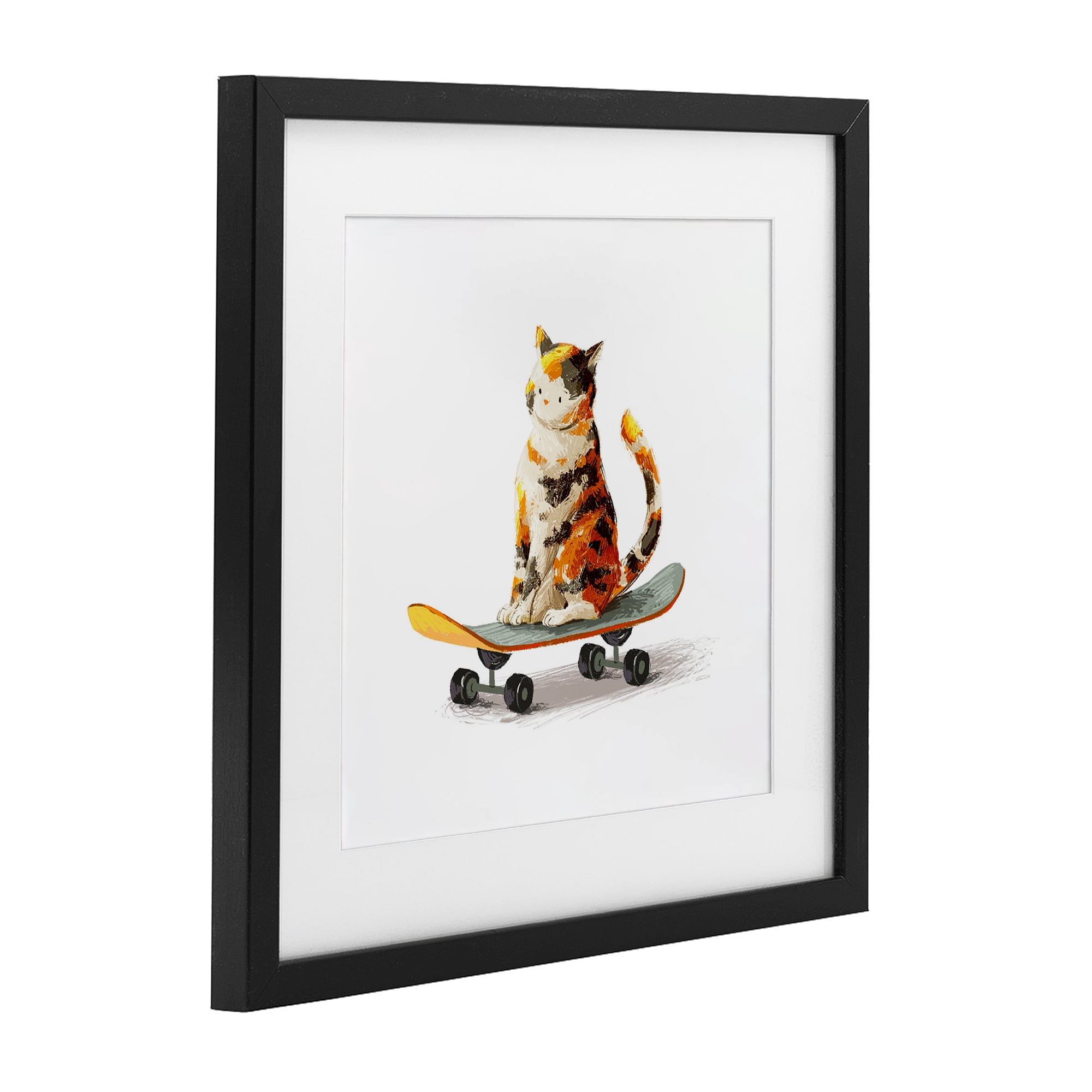 Stupell Industries Calico Cat on Skateboard Black Framed Print Under Glass, design by Ziwei Li