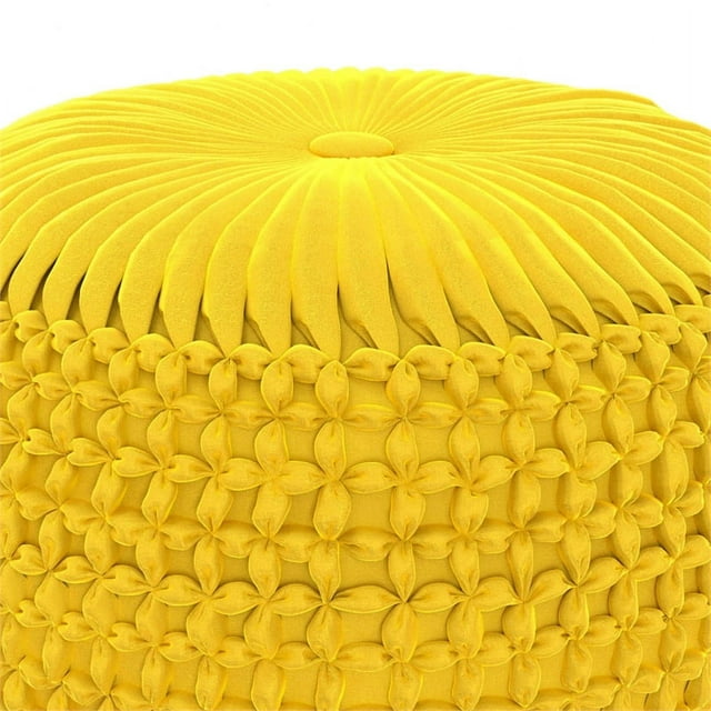 Renee Pouf Rond Transitionnel en Tissu de Velours Jaune Doré
