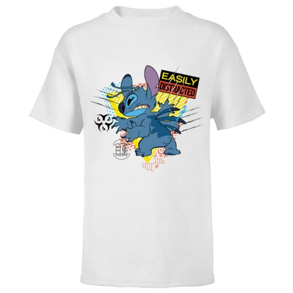Disney Stitch Angry and Easily Distracted - Short Sleeve T-Shirt for Kids - Customized-White