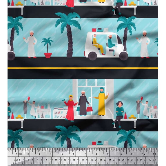 Soimoi Blue Japan Crepe Satin Fabric Women & Accessories Fashion Print Fabric by the Yard 42 Inch Wide