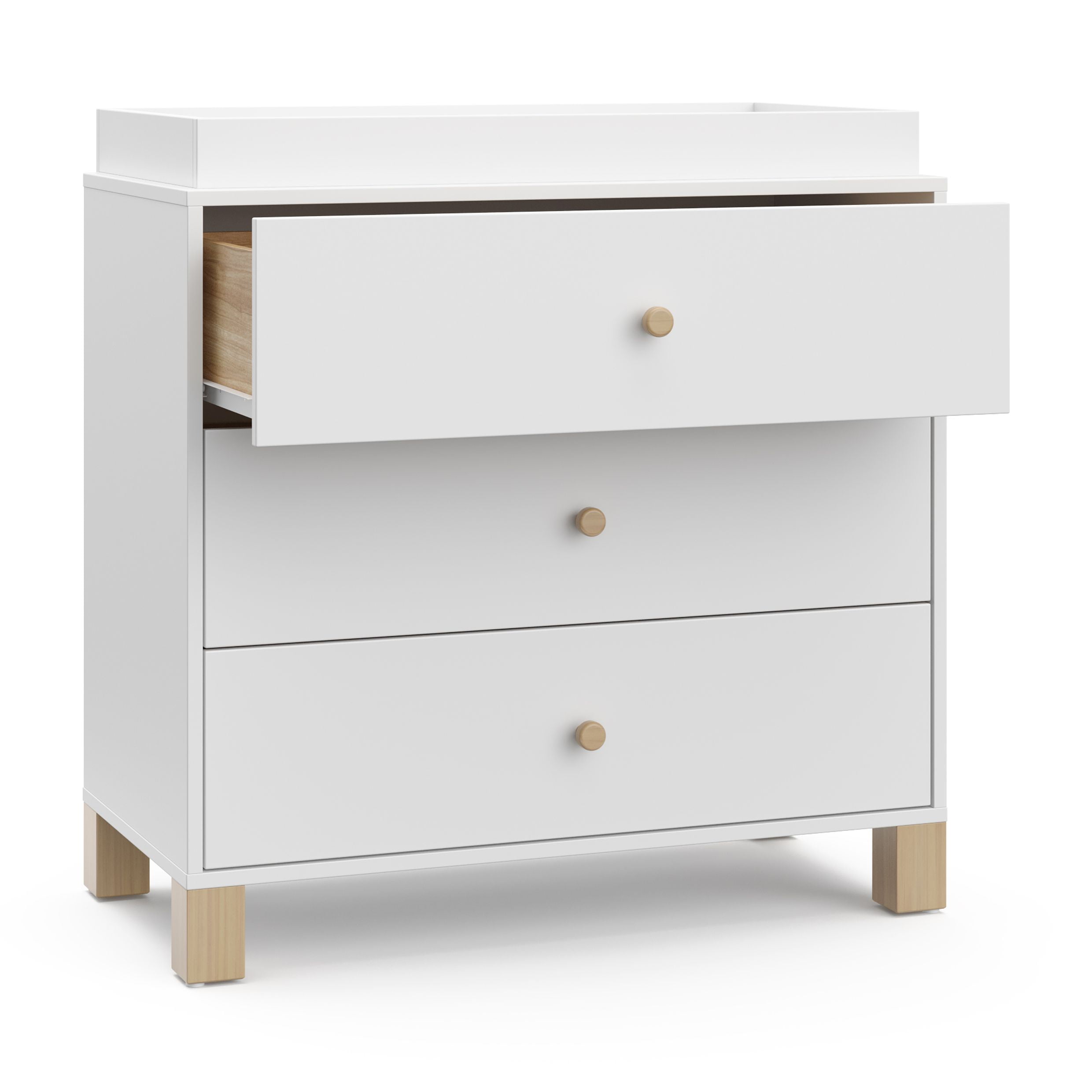 Storkcraft California 3 Drawer Dresser with Infant Changing Topper, White with Driftwood