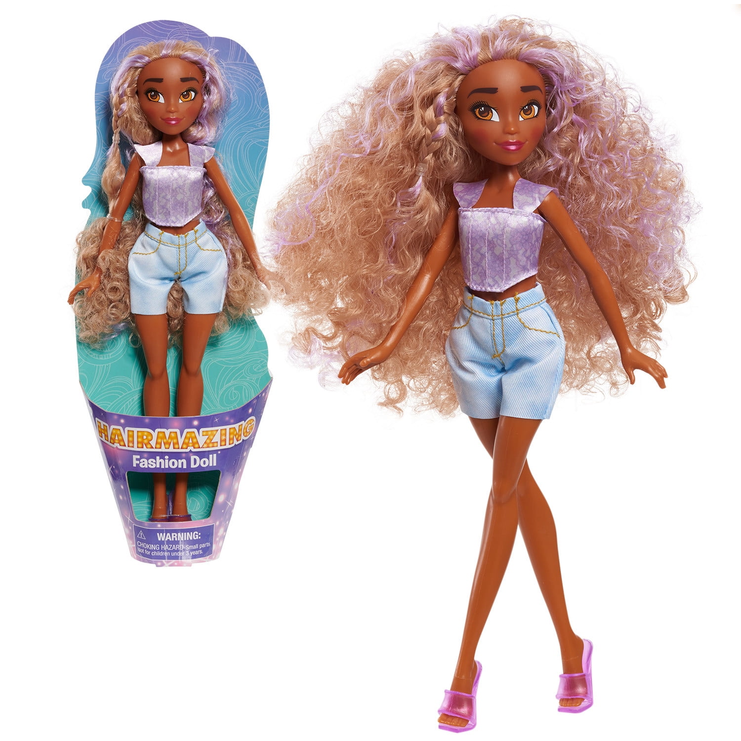 Just Play Hairmazing Fashion Forward Fashion Doll – Purple Top & Denim Shorts, Kids Toys for Ages 3 up