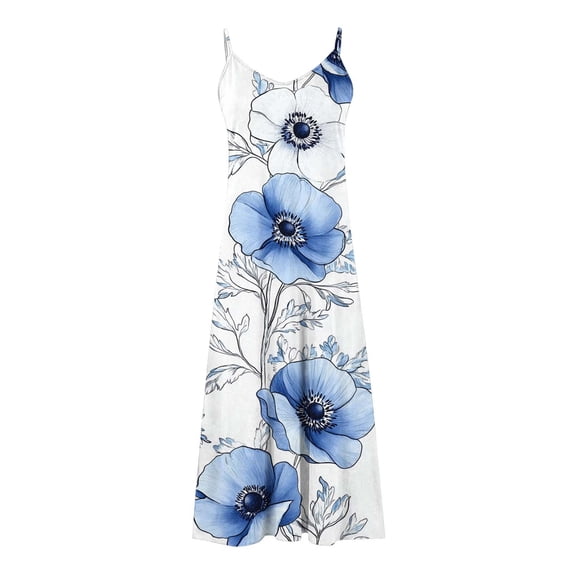 successthop Summer Dresses for Women Plus Size Casual Crewneck Sleeveless Dress Vacation Outfits Floral Boho Clothes 2XL