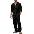thumbnail image 2 of Havenre Men's Linen Sets 2 Piece Outfits Casual Long Sleeve Button Down Hawaiian Shirts and Drawstring Elastic Waist Pants Summer Beach Vacation Lounge Outfit Set Black L, 2 of 10
