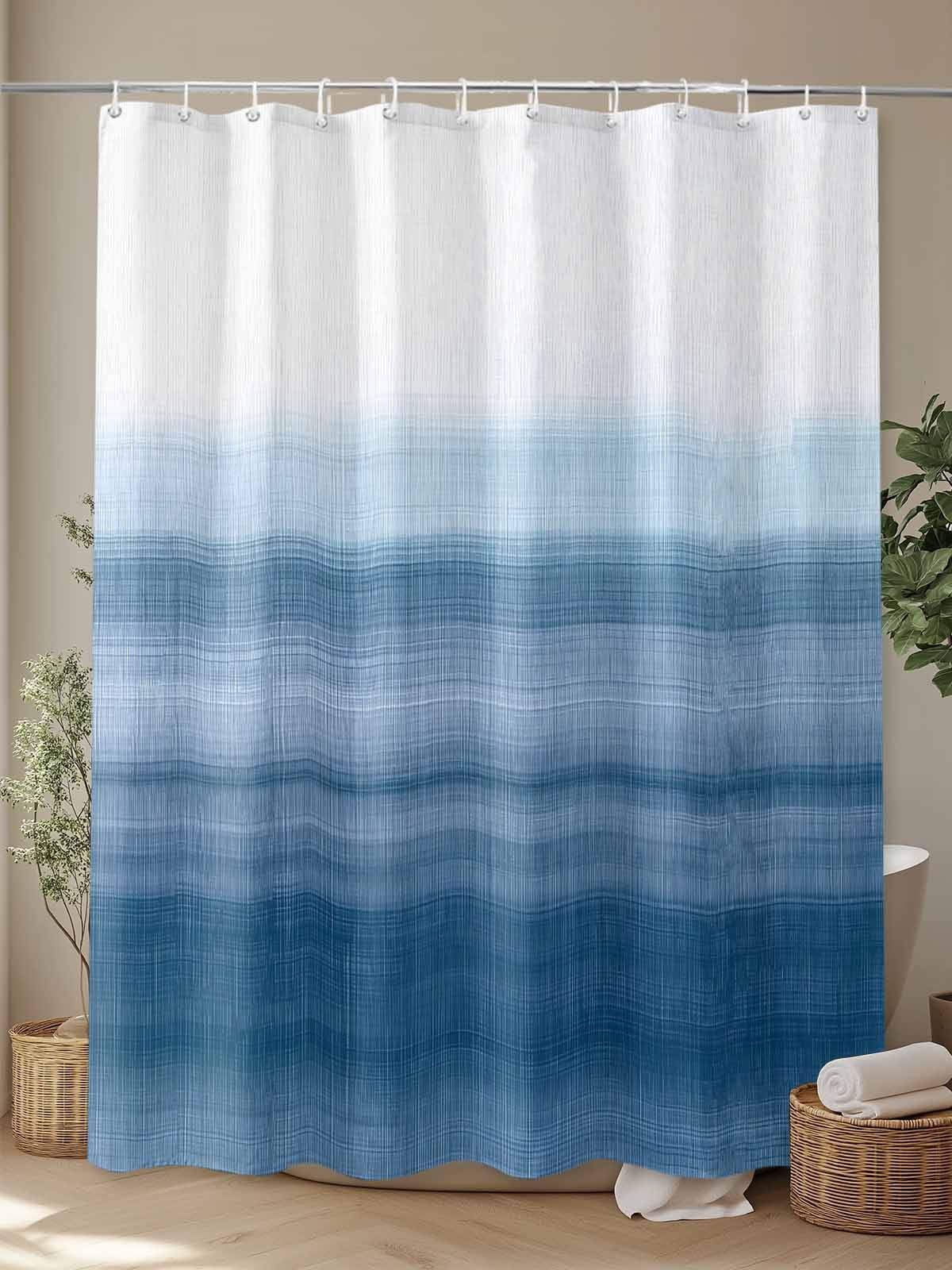 Haze Blue White Shower Curtain, Abstract Modern Brush Stroke Bathroom Decor Curtains Set with Hooks, Waterproof Fabric Home Accessories， Stall 54 X 78 Inch