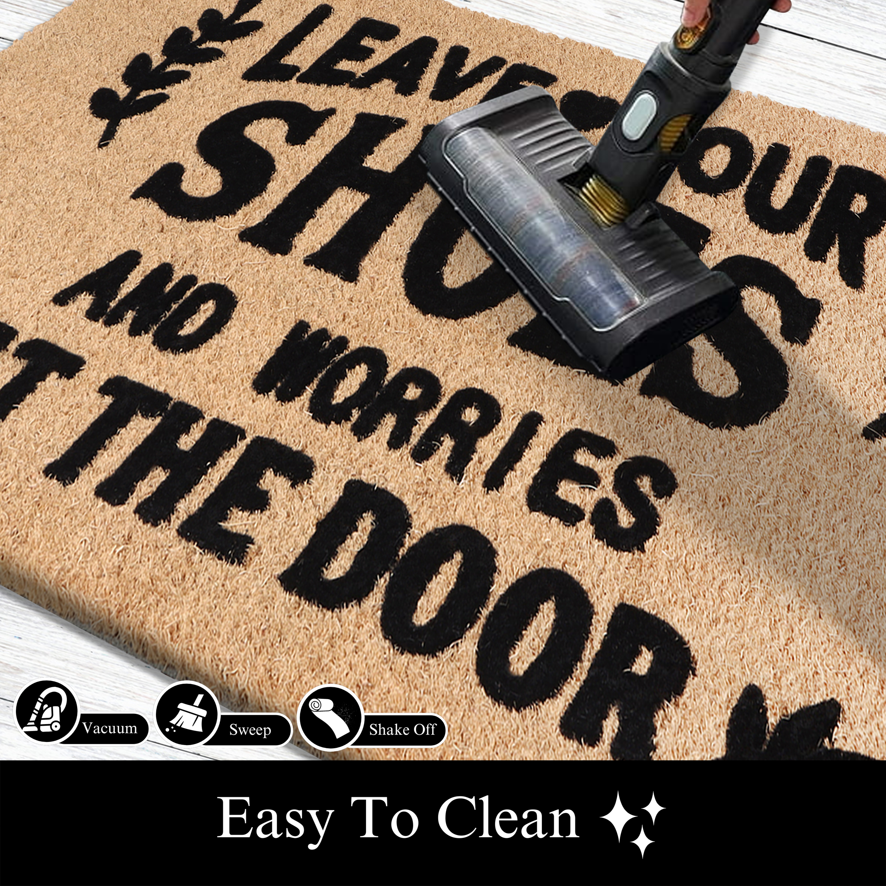 A1HC Natural Coir Flocked Doormat, Leave Your Shoes Black , 24"x36", Durable Outdoor Welcome Mat, Non-Slip, Pet Friendly, Fade Resistant