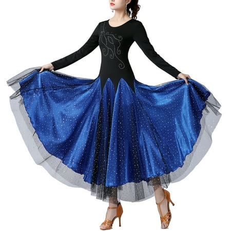 Long Sleeve Latin Waltz Ballroom Modern Dance Practice Clothes Outfit Dresses Adults