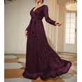 thumbnail image 2 of PENGXIANG Robe de Demoiselle d'Honneur à Sequins pour Femmes Manches Longues Col en V Ceinturée Robe Maxi Pailletée Robes de Soirée, 2 of 3
