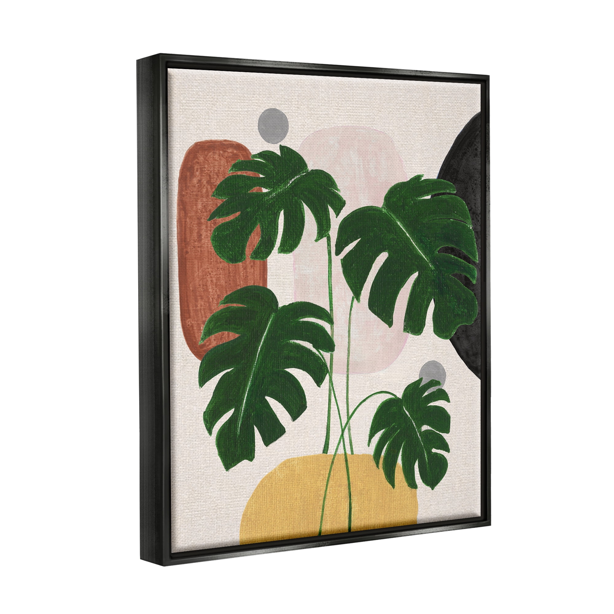 Stupell Industries Boho Monstera with Shapes Botanical & Floral Painting Black Floater Framed Canvas Art Print Wall Art, 25 x 31