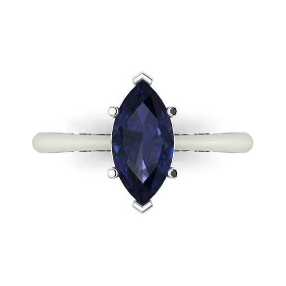 Solitaire Engagement Ring for Women - 1.5ct Simulated Blue Sapphire in 14K White Gold Promise Ring