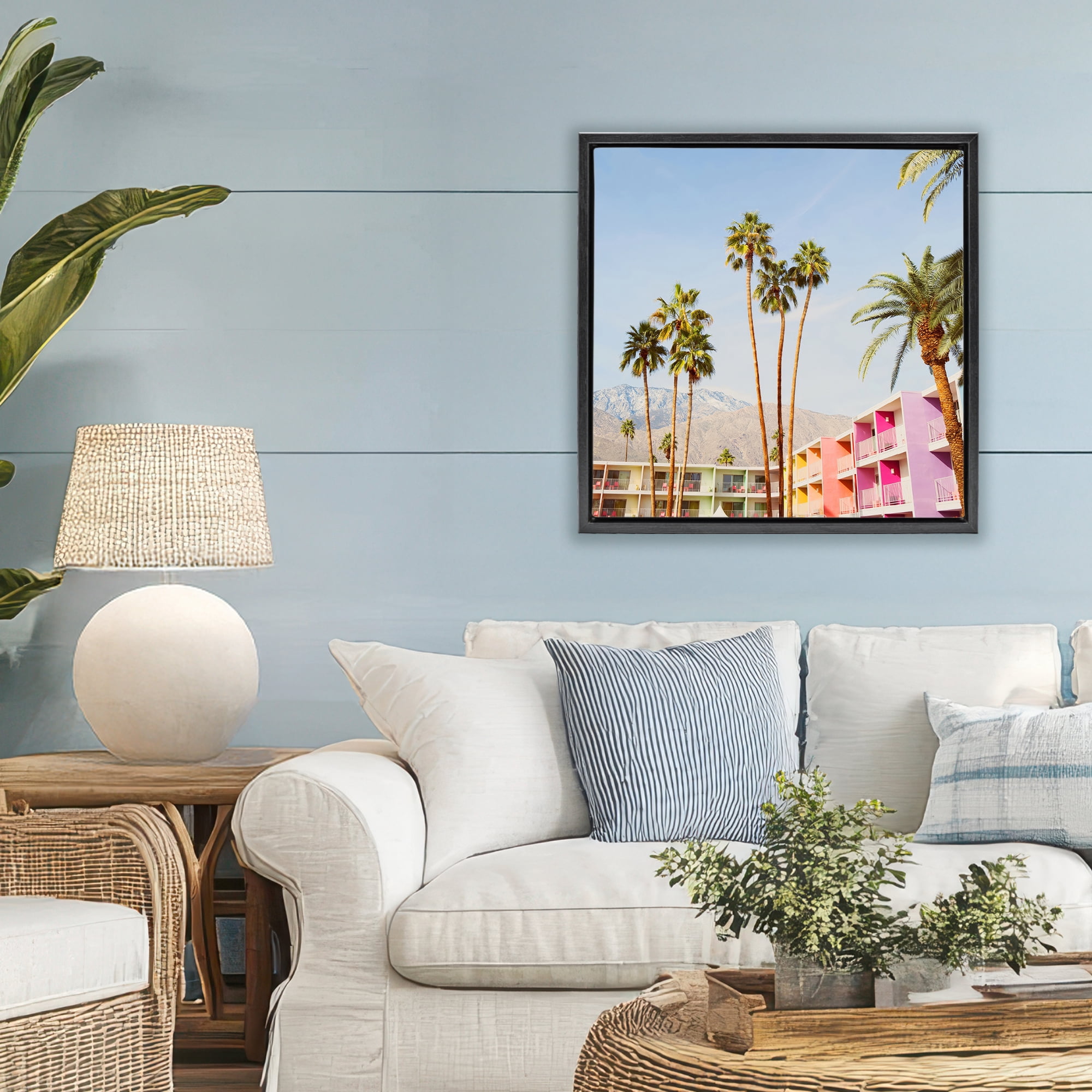 Looming Palms over Resort Black Framed Floater Canvas Wall Art, design by LISH Creative