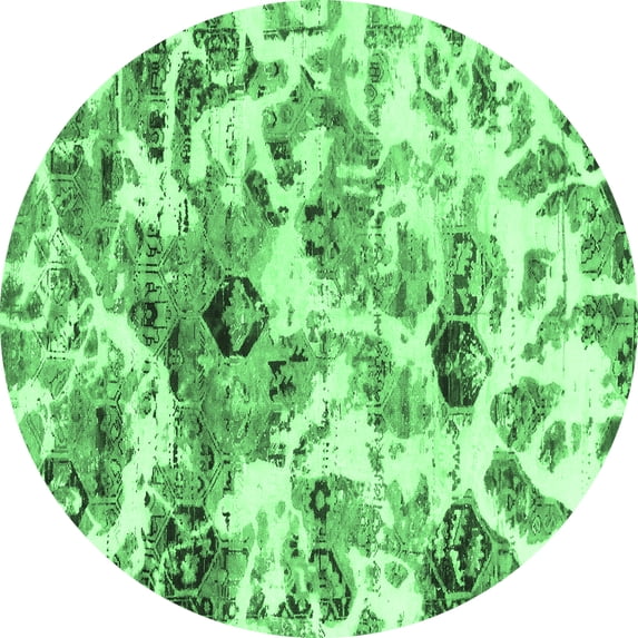 Ahgly Company Indoor Round Abstract Emerald Green Modern Area Rugs, 4' Round