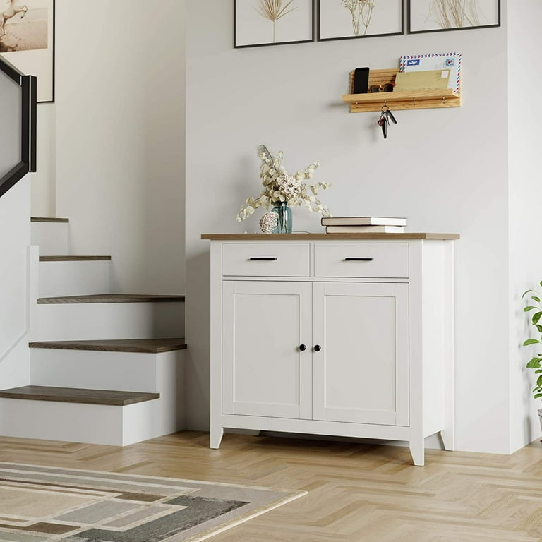 Homfa Entryway Storage Cabinet Sideboard with 2 Drawers for Kitchen Living Room White