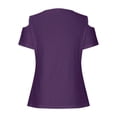 thumbnail image 5 of Cold Shoulder Shirt For Women Loose Solid Short Sleeve Tunic Tops Breathable Summer Fashion Casual Blouses Dark Purple XXL, 5 of 5