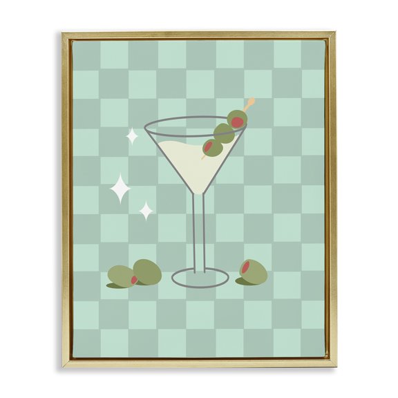Stupell Industries Checkered Dirty Martini Food & Beverage Painting Gold Floater Framed Canvas Art Print Wall Art, 25 x 31