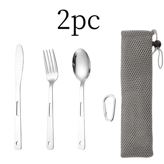 2pc Stainless Steel Camping Utensil Set 3 Pieces Portable Travel Cutlery