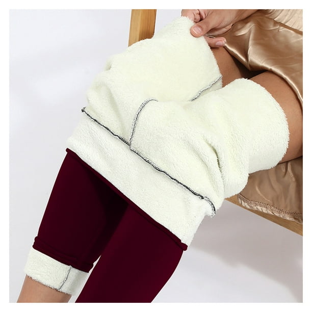 Woman Winter Warm Leggings Thicken Elasticity Thermal Up Pants Solid Color  Stretchy Cold Weather Casual Leisure Trousers Wine Red XL