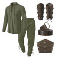 thumbnail image 3 of RMGVDSD 4 Pcs Halloween Mens Outfits Set Classic Lace Up Shirt Long Sleeve Shirts Pants Accessories Set Fashion Casual Tracksuit, 3 of 6