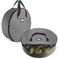 thumbnail image 1 of ZOBER - Contenedor para coronas navideñas (2 unidades, 61 cm) - Bolsa para coronas artificiales - Tela Oxford impermeable, con doble cremallera y asas resistentes - Gris, 1 of 1