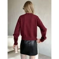 thumbnail image 5 of Women'S Crew Neck Cropped Cardigan Sweater Long Sleeve Front Button Shawl Sweater Jacket Wine Red M, 5 of 8