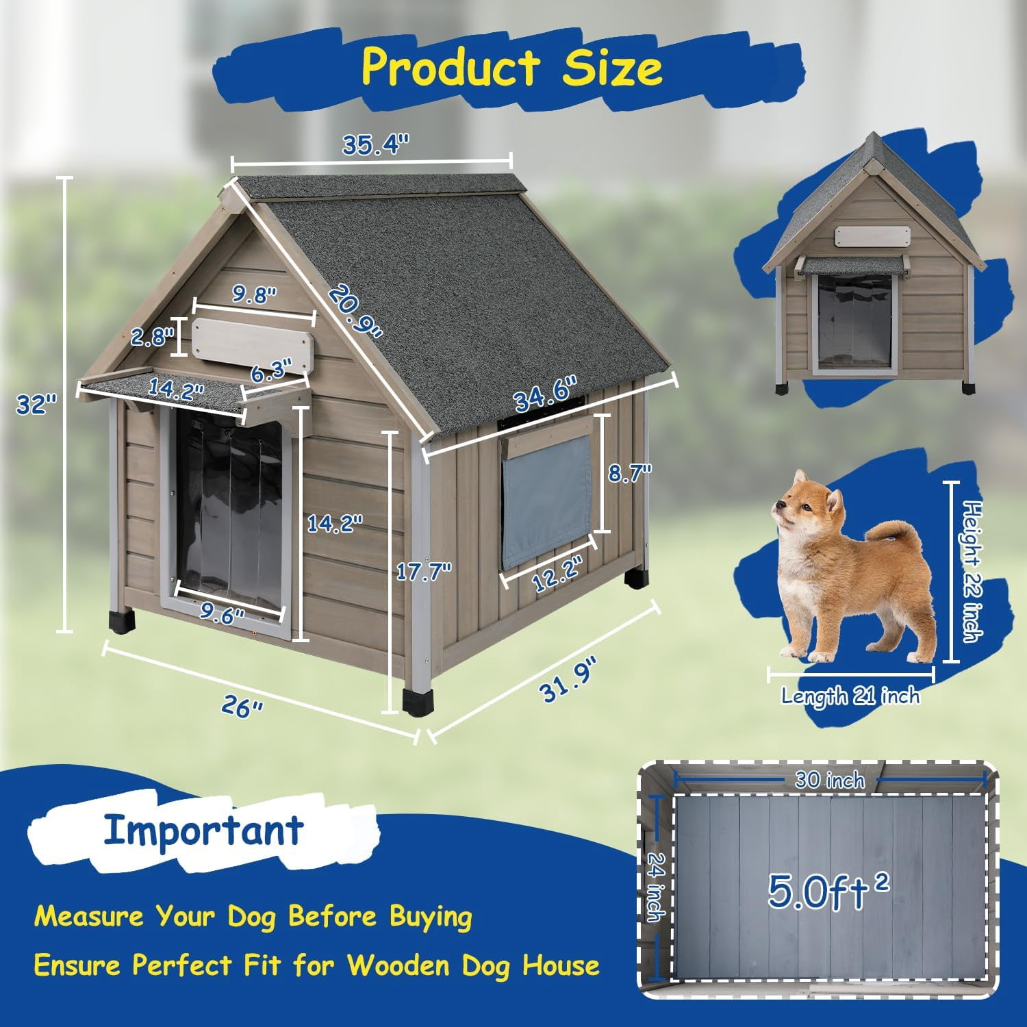 Gowoodhut Outdoor Dog House Waterproof for Medium Sized Dogs , Weatherproof Dog house Indoor Outside Kennel Puppy Shelter