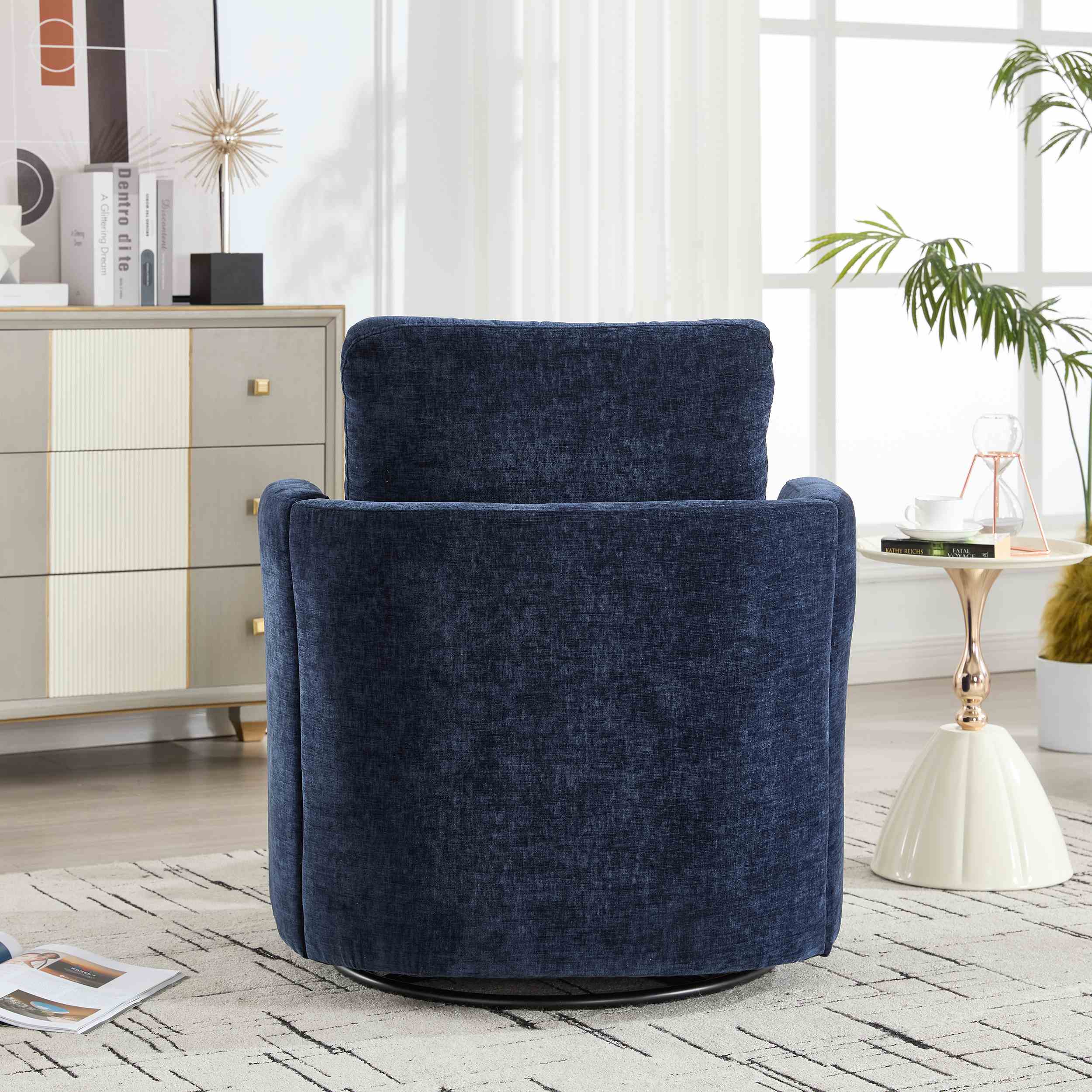 360° Swivel Barrel Chair, Upholstered Accent Chair, Suitable for Nurseries, Offices,Blue