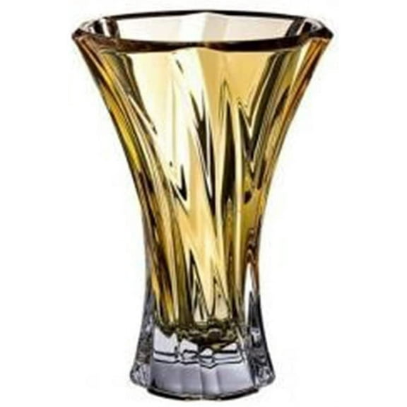 Mozart Amber Collection Modern Crystal Hand-Crafted Decorative Flower Vase - 12.5 Inches Vase, Mozart Amber