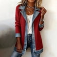 thumbnail image 2 of Breezora Women's Denim Patchwork Corduroy Cardigan Lapel Long Sleeve Button Down Casual Open Front Lightweight Jacket, 2 of 7