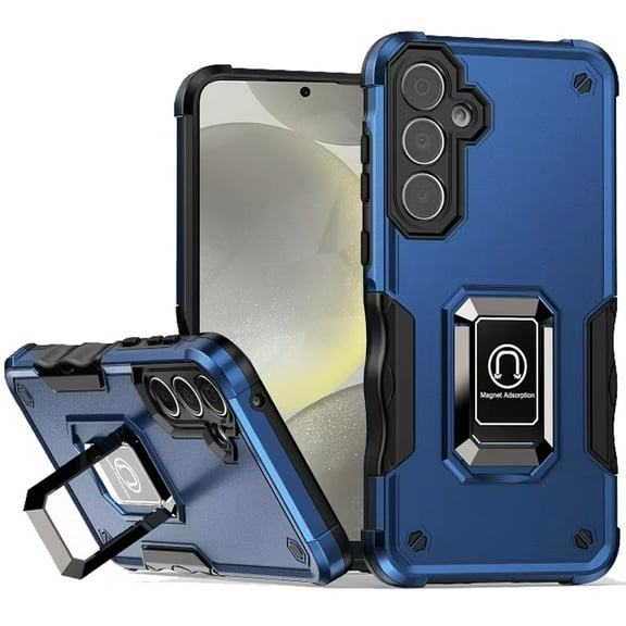 Military Grade Shockproof Hybrid Armor Case with Ring Grip for Samsung Galaxy S25 Plus - Blue