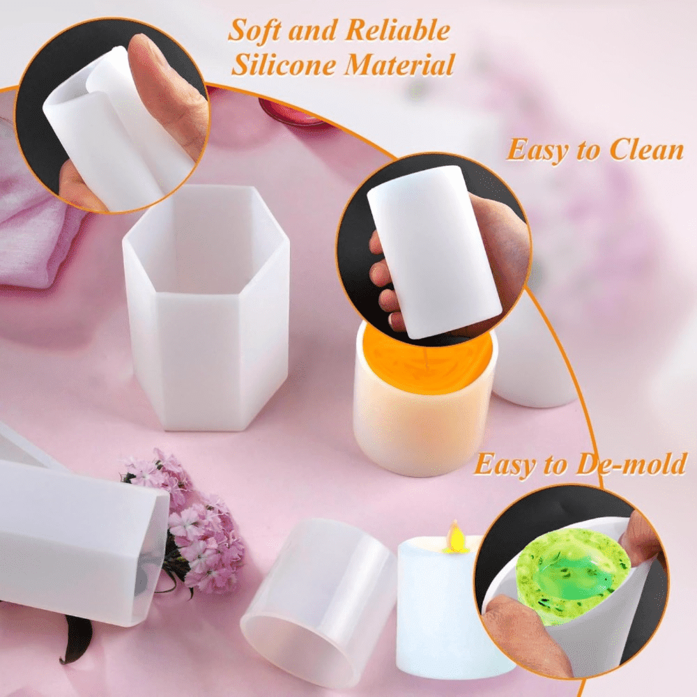 6Pcs Candle Molds for Candle Making, Hexagon Shaped Candle Molds, Silicone Cylinder Light Resin Molds, Pillar Candle Making Mold Set for Handmade Candle DIY Craft Home Decor Gift