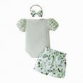 thumbnail image 4 of TOWED22 Newborn Baby Girl Clothes Mama's Girl Short Sleeve Romper Flower Ruffle Shorts Headband Set 3Pcs Summer Outfits Mint Green,9-12 M, 4 of 5