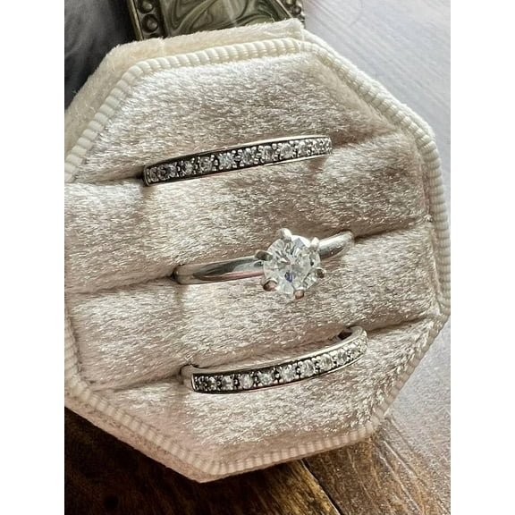 Dazzlingdaimonds Jewels 3.00 Ctw Round Cut White Diamond Wedding Anniversary Engagement Bridal Set Ring 14K White Gold Plated 925 Sterling Silver 925 Sterling Silver -4.5