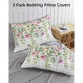 thumbnail image 2 of Colorful Flowers Queen Pillow Cases Set of 2 - Microfiber Bed Throw Pillow Covers, Spring Floral Leaves Botanical Gray Plaid Decorative Lumbar Pillow Cover with Envelope Closure for Sofa 20"x30", 2 of 6