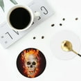 thumbnail image 5 of Disketp Satanic Skull In Flames In The Darkness Funny Coasters,4 Pcs Leather Coasters With Holder, Perfect Housewarming Hostess Gifts,Protect Furniture From Water Marks Scratch, 5 of 9