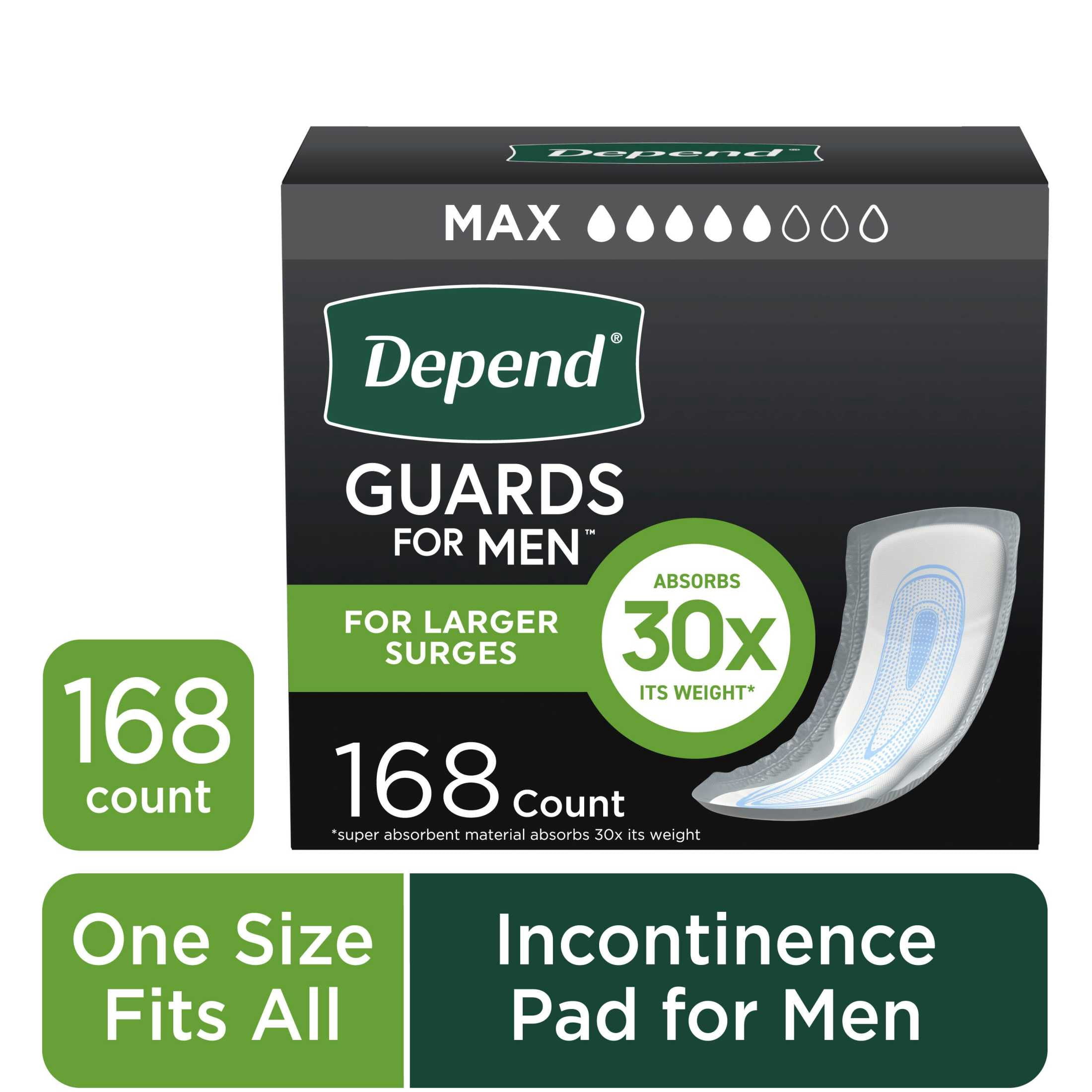 (2 pack) Depend Guards Incontinence Pads for Men, Maximum Absorbency, 168 Count