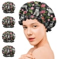 thumbnail image 7 of Shower Caps,Schnauzer with Pioneer Flower Waterproof Shower Cap for Women 4 Pieces,Double Reusable Hair Cover for Shower PEVA Elastic Stretch Hem, 7 of 7