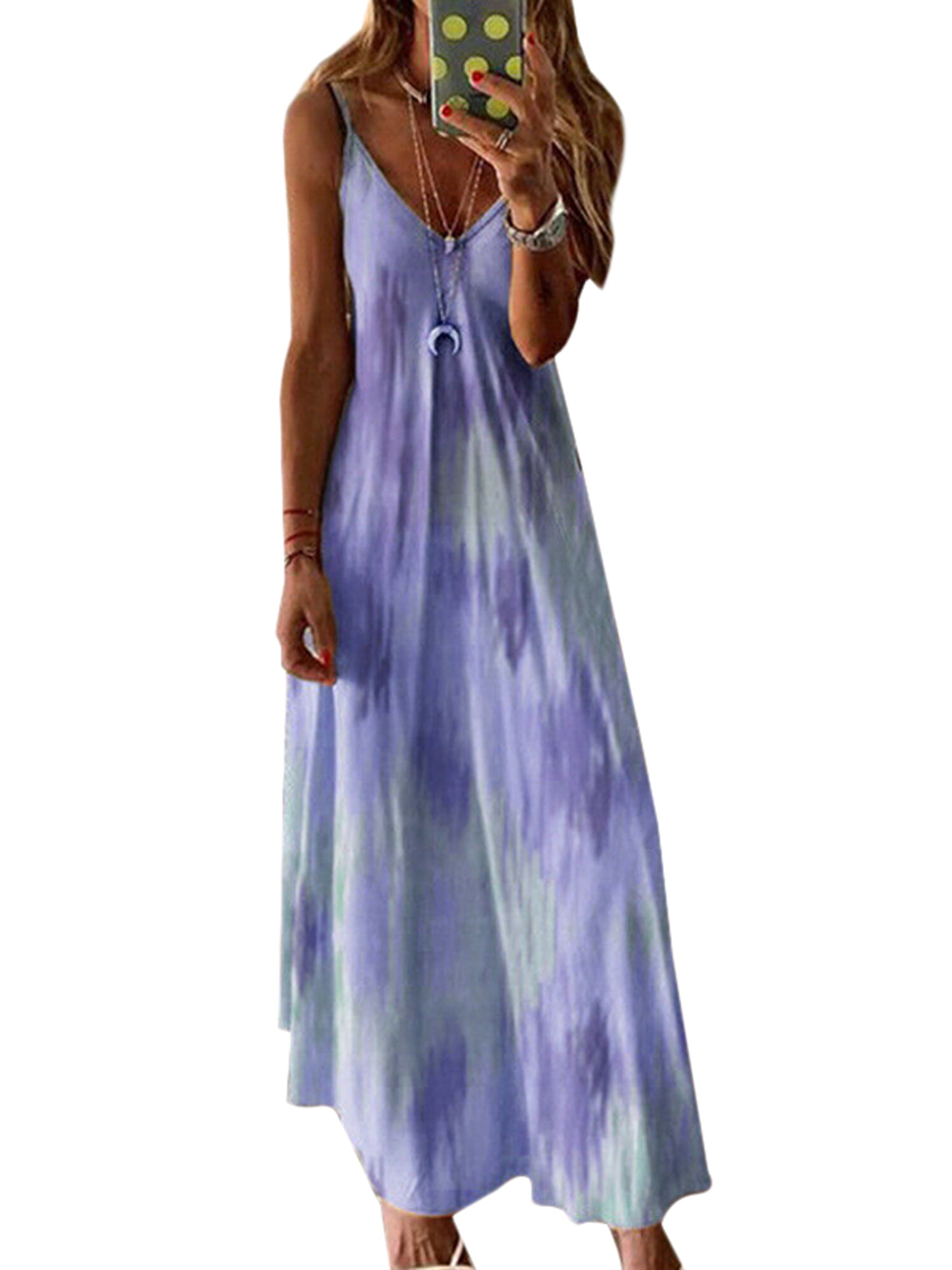Women Tie Dye Floral Maxi Dress Summer Beach Casual Sundress Plus Size
