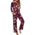 thumbnail image 3 of Women's Long Sleeve Sleepwear Soft Crew Neck Pyjama Set,Fp-wine Red, 3 of 5