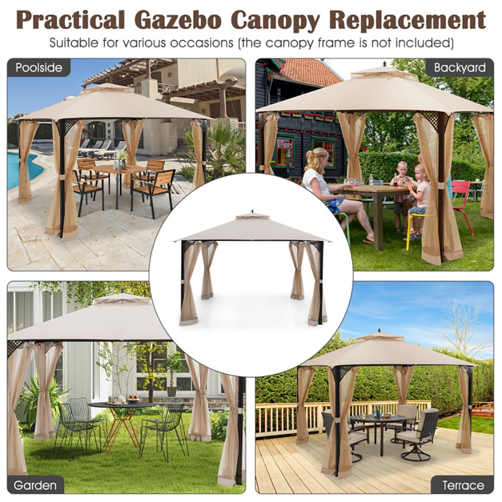 Aimee Lii 12' x 10' Outdoor Double Top Patio Gazebo, Backyard Canopy Gazebo, Beige