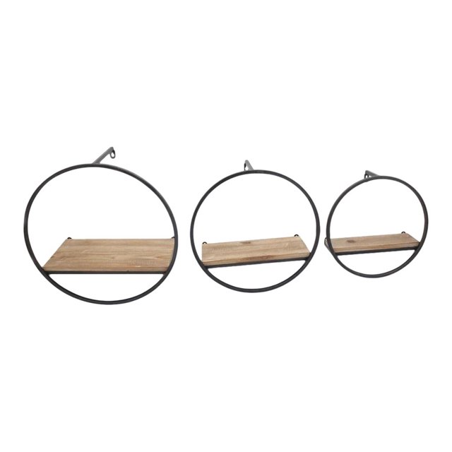 Benzara - Étagère Suspendue - Ronde - Métal, Bois - Marron (Lot de 3)
