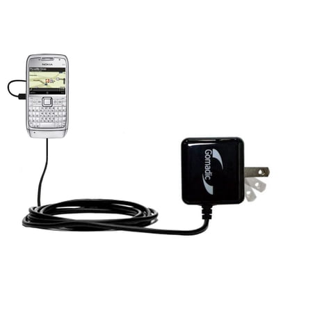 Gomadic Intelligent Compact AC Home Wall Charger suitable for the Nokia E71 E71x E75 - High output power with a convenient, foldable plug design - Use