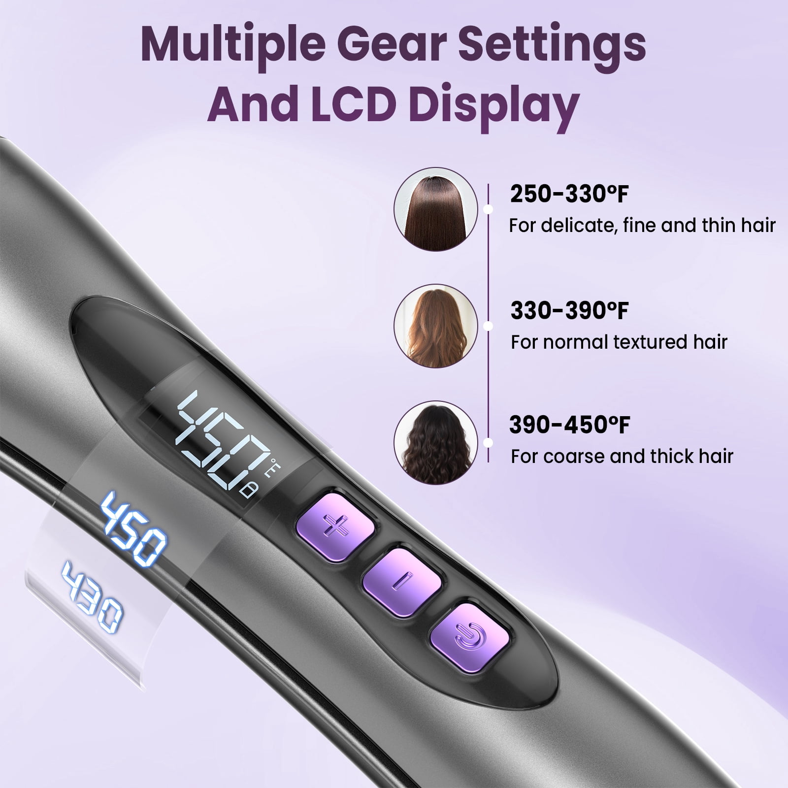 NEXPURE Curling Iron, Ionic Hair Curler Brush and Straightener 2 in 1 for All Hair Types, 30s Fast Heat, Purple