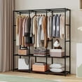 thumbnail image 3 of Portable Closet Wardrobe Storage Organizer Metal Hanging  Non-Woven Fabric 50 Inch Coffee, 3 of 5