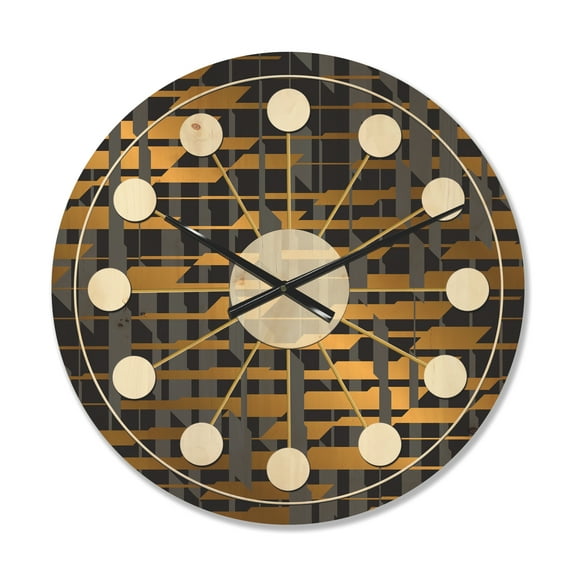 Designart 'Gold Checkered Retro Pattern I' Mid-Century Modern Wood Wall Clock