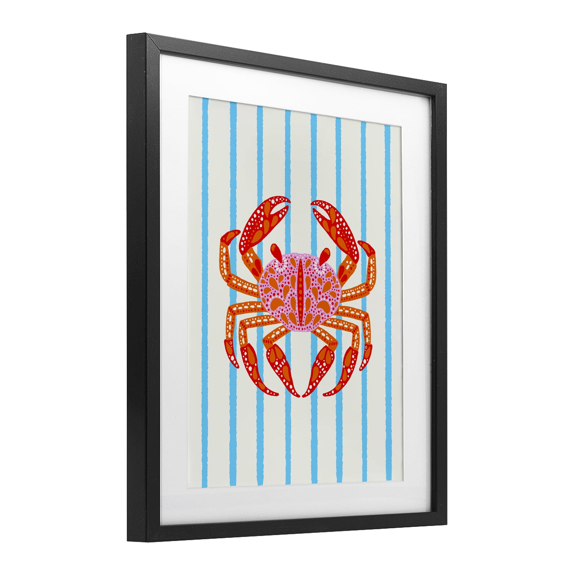 Stupell Industries Bright Crab on Stripes Black Framed Print Under Glass, design by Indira Prieto | IndySign