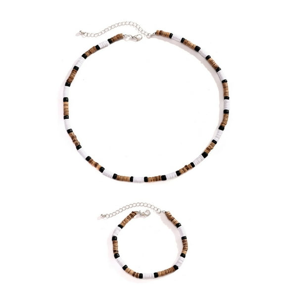 Unisex Coconuts Shell Beaded Accessory Set Portable Fashion Necklace and Bracelet Set for Outdoor Enthusiasts Items